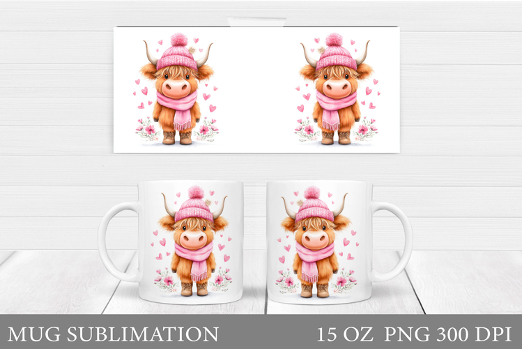 Valentines Cow Mug Sublimation. Valentines Mug Wrap Design