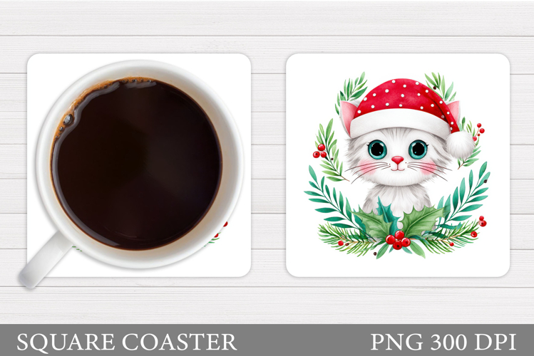 Christmas Cat Coaster Design. Christmas Coaster Sublimation