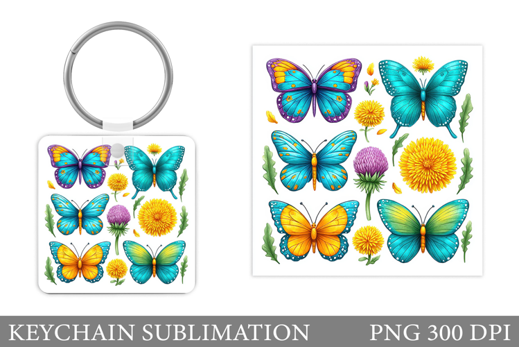Butterflies Keychain Design. Butterfly Keychain Sublimation