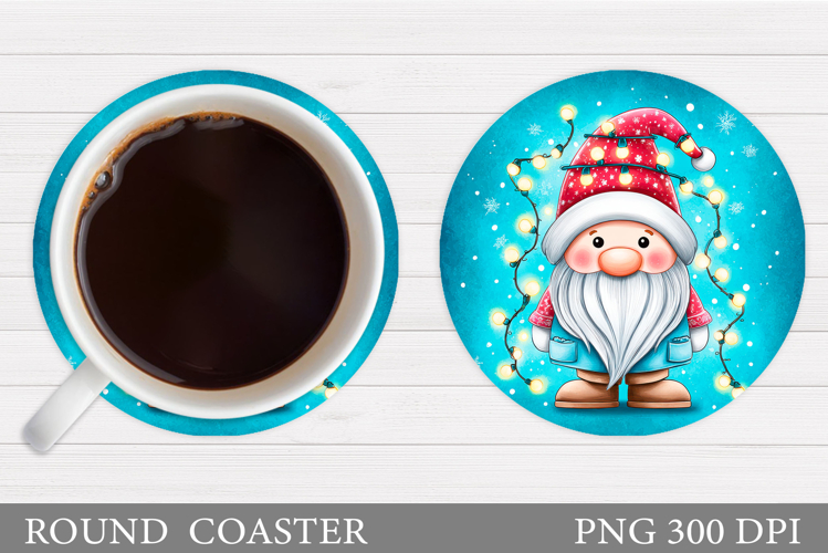 Christmas Gnome Coaster. Christmas Round Coaster Design