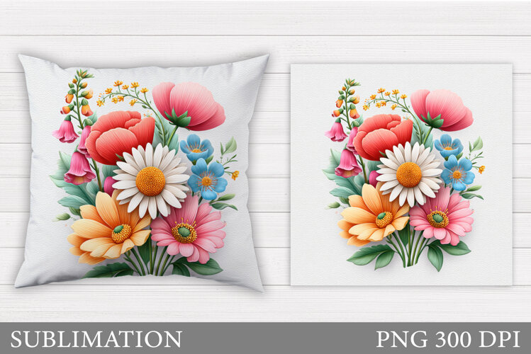 Floral Sublimation. Wildflowers Pillow Sublimation example image 1