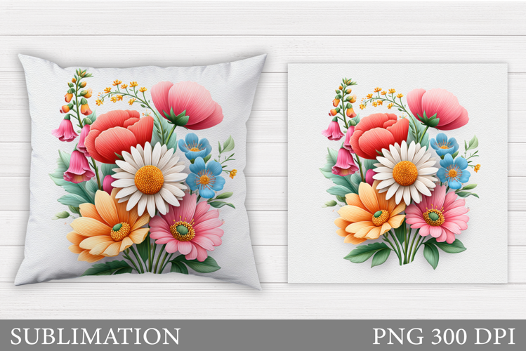 Floral Sublimation. Wildflowers Pillow Sublimation