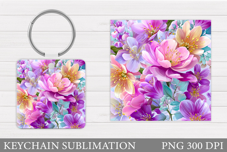 Flowers Keychain Design. Floral Keychain Sublimation