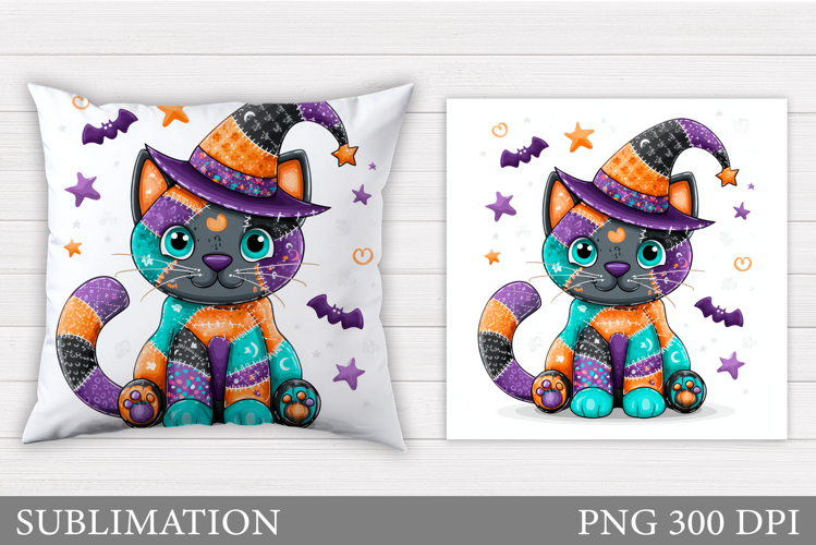 Halloween Cat Pillow Design. Cute Halloween Sublimation