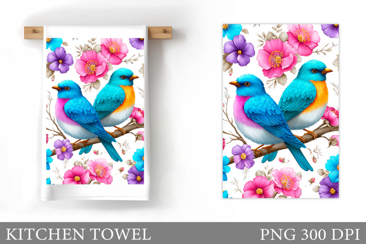 Birds Kitchen Towel Design. Summer Kitchen Towel Sublimation