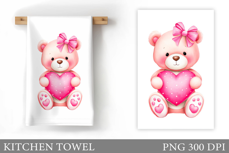 Valentines Bear Kitchen Towel. Valentines Kitchen Towel