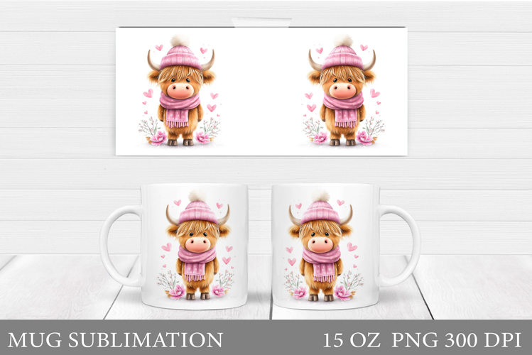 Valentines Cow Mug Sublimation. Valentines Mug Wrap Design