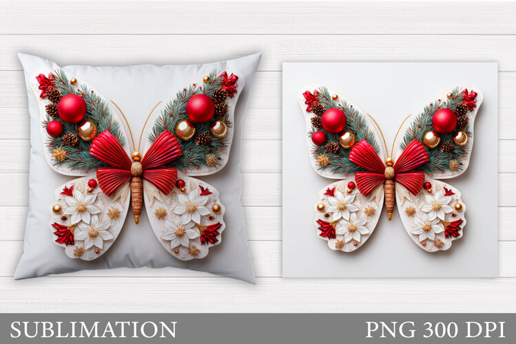 Christmas Butterfly Pillow. Christmas Pillow Sublimation example image 1