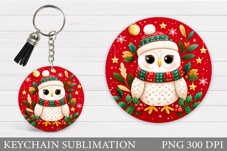Christmas Owl Keychain. Christmas Keychain Sublimation