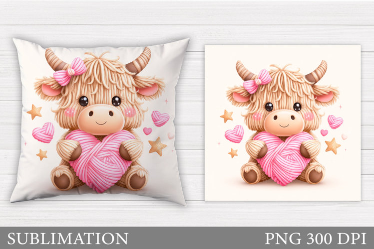 Crochet Valentines Cow Pillow. Valentines Pillow Sublimation