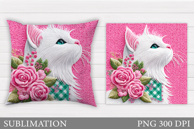 Cat Pillow Design. Cat Flowers Pillow Sublimation