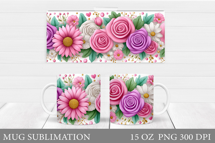 Roses Mug Sublimation. Flowers Mug Wrap Design
