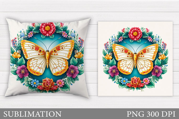 Butterfly Pillow Design. Butterfly Flowers Pillow example image 1