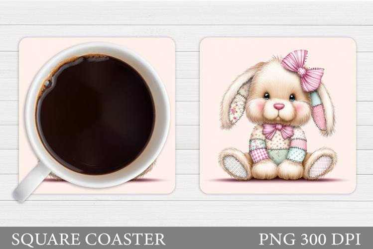 Patchwork Bunny Coaster Design. Cute Bunny Sublimation
