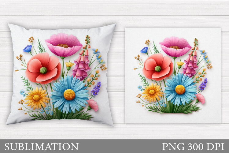 Flowers Sublimation. Wildflowers Pillow Sublimation example image 1