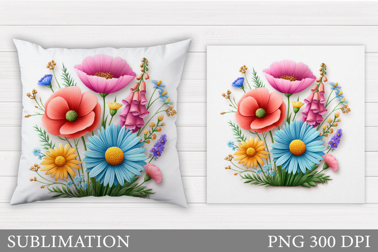 Flowers Sublimation. Wildflowers Pillow Sublimation