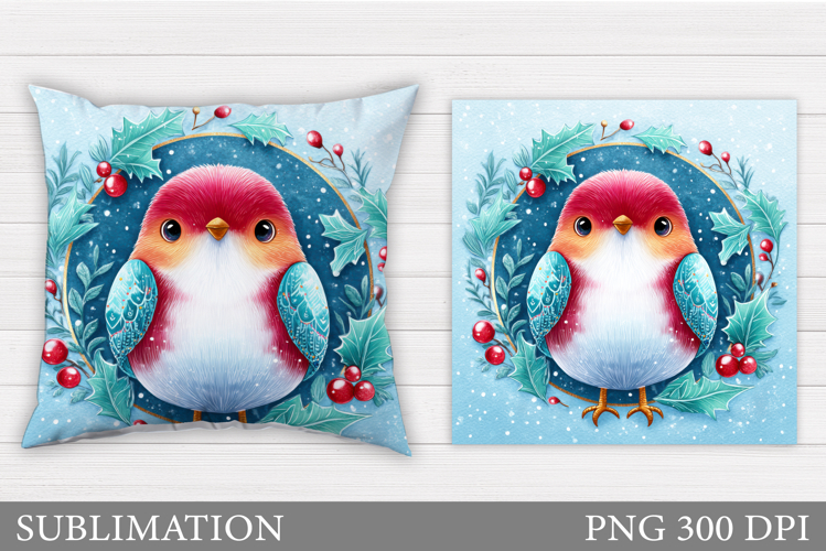 Christmas Bird Pillow Design. Christmas Pillow Sublimation