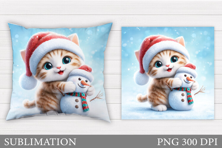 Christmas Cat Pillow Design. Christmas Pillow Sublimation example image 1