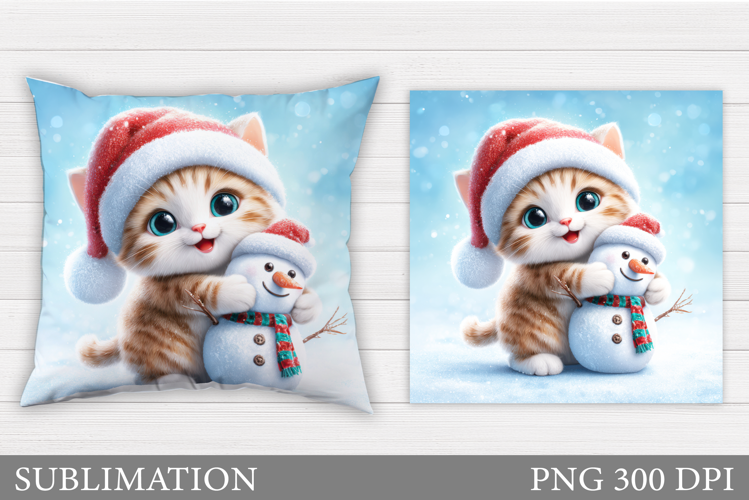 Christmas Cat Pillow Design. Christmas Pillow Sublimation
