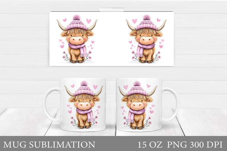 Valentines Cow Mug Sublimation. Valentines Mug Wrap Design