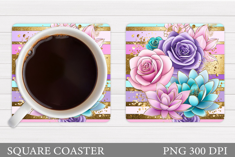 Flowers Coaster Sublimation. Floral Coaster Design
