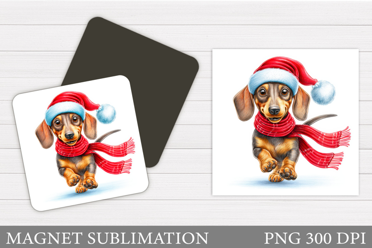 Christmas Dachshund Magnet. Christmas Magnet Sublimation