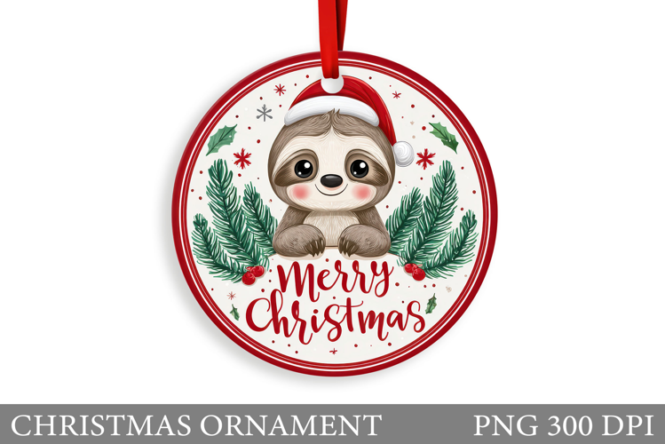 Cute Sloth Christmas Ornament. Christmas Sloth Sublimation