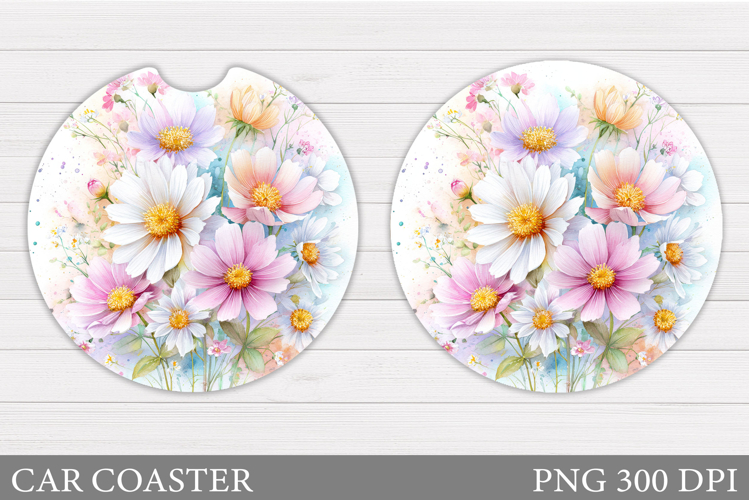Wildflowers Car Coaster Sublimation. Flowers Car Coaster