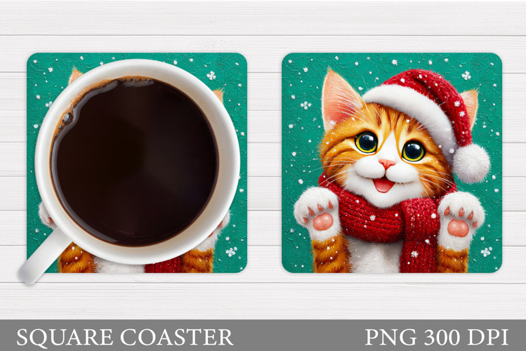 Christmas Cat Coaster Design. Christmas Coaster Sublimation