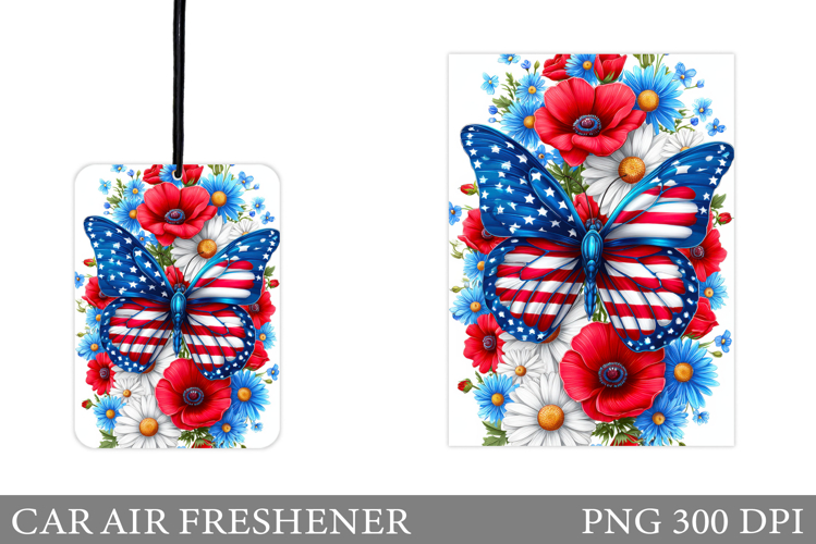 Patriotic Butterfly Car Air Freshener. Butterfly Sublimation