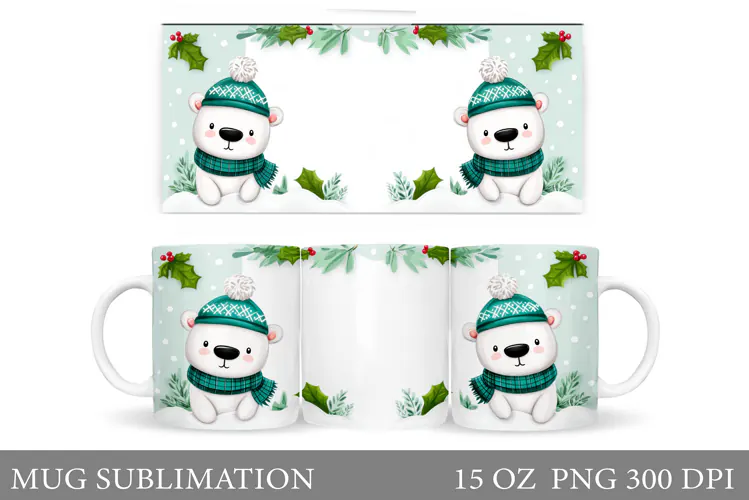 Polar Bear Mug Design. Christmas Mug Sublimation