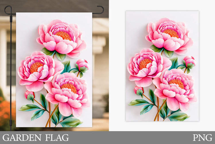 Peony Garden Flag Sublimation. Flowers Garden Flag Design example image 1