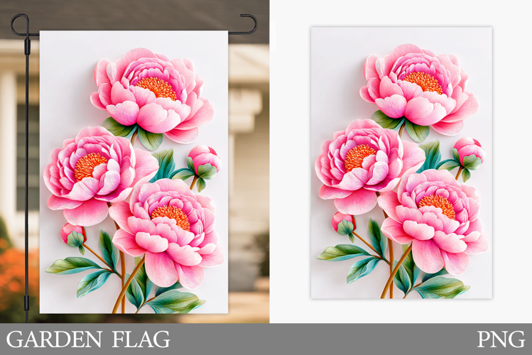 Peony Garden Flag Sublimation. Flowers Garden Flag Design