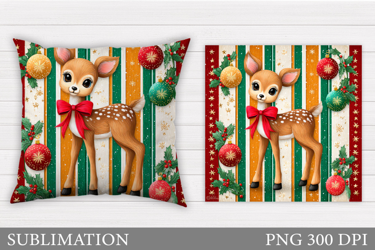 Christmas Deer Pillow Design. Christmas Pillow Sublimation