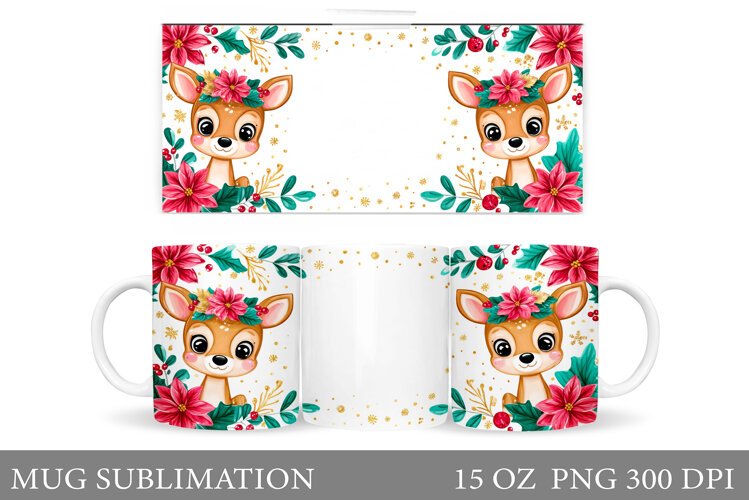 Christmas Deer Mug Design. Cute Deer Mug Sublimation example image 1