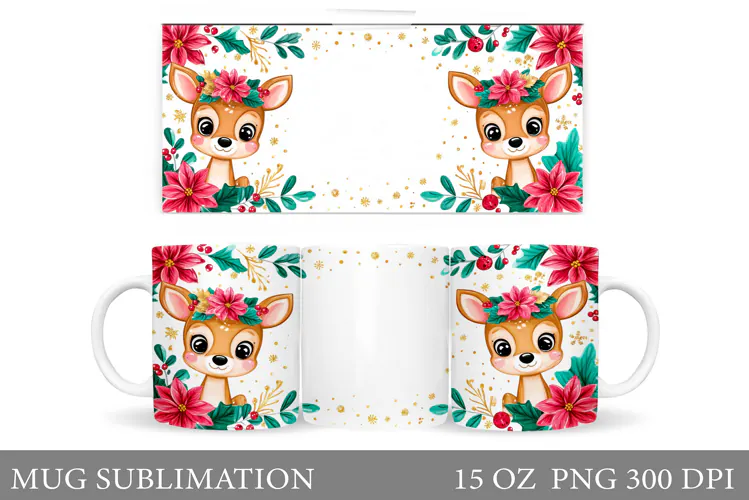 Christmas Deer Mug Design. Cute Deer Mug Sublimation