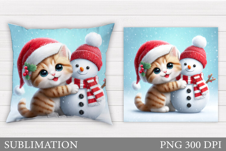 Christmas Cat Pillow Design. Christmas Pillow Sublimation example image 1