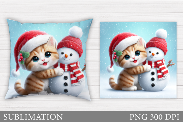 Christmas Cat Pillow Design. Christmas Pillow Sublimation