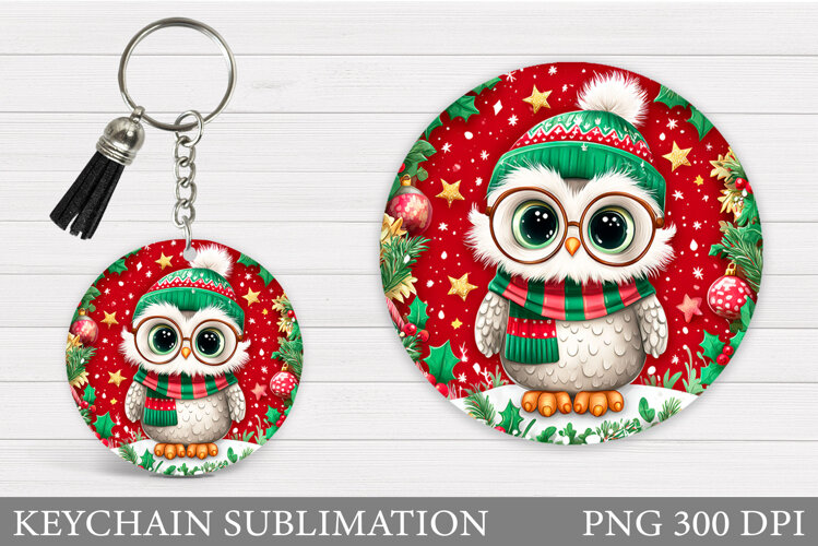 Christmas Owl Keychain. Christmas Keychain Sublimation example image 1