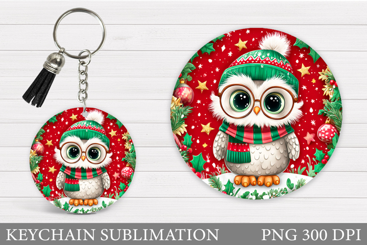 Christmas Owl Keychain. Christmas Keychain Sublimation