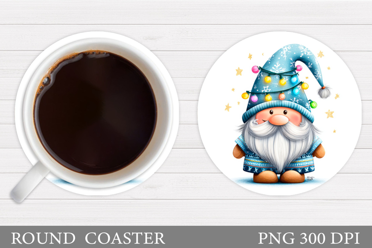 Christmas Gnome Coaster. Christmas Round Coaster Sublimation