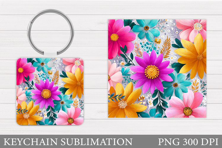 Flowers Keychain Design. Floral Keychain Sublimation