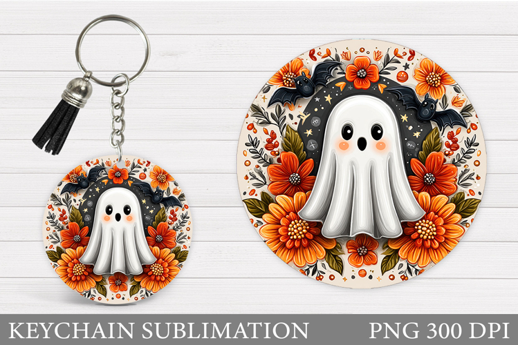 Cute Ghost Keychain Design. Cute Halloween Keychain