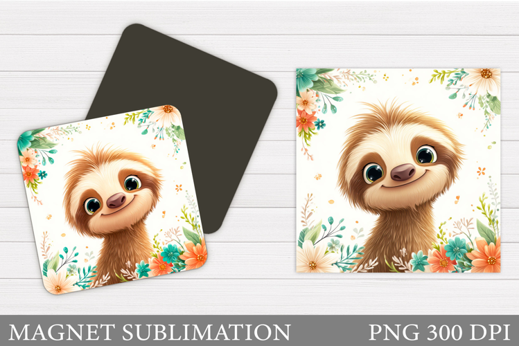 Cute Sloth Magnet Design. Flowers Magnet Sublimation