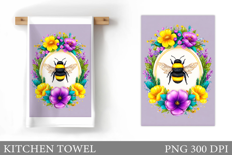 Bee Kitchen Towel Design. Flowers Kitchen Towel Sublimation