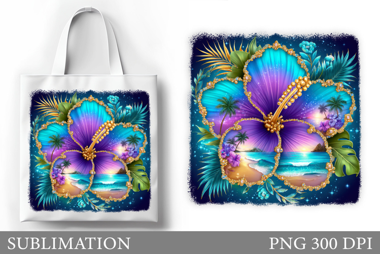 Hibiscus Tote Bag Design. Sea Tote Bag Sublimation