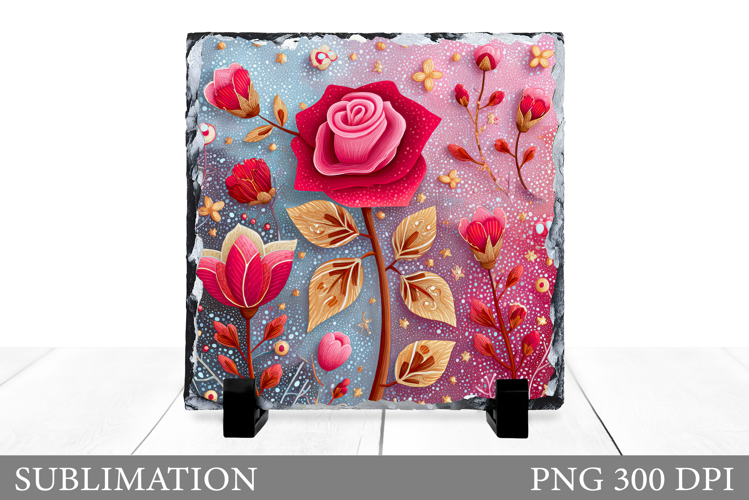 Rose Square Sublimation. Floral Slate Design