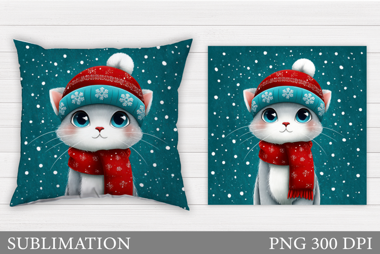 Christmas Cat Pillow Design. Christmas Pillow Sublimation