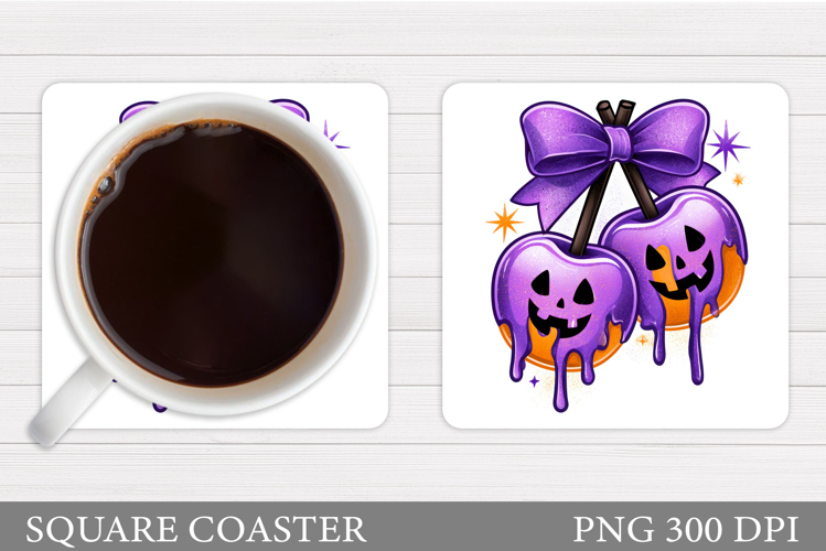 Cherry Pumpkin Coaster. Halloween Coaster Sublimation