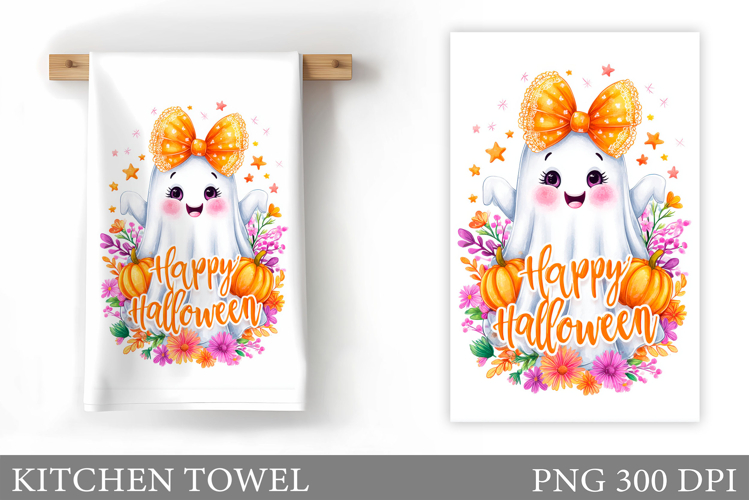 Ghost Kitchen Towel Design. Halloween Pumpkin Towel
